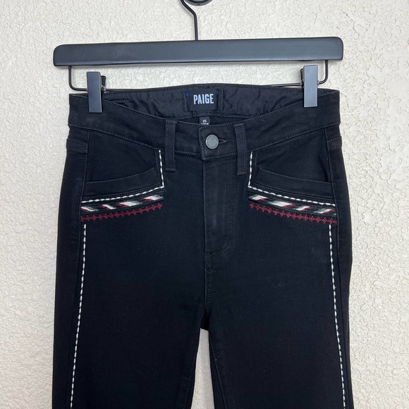 Anthropologie Paige Amberly High Rise Skinny Jeans size 25 Black Embroidered - Picture 7 of 12